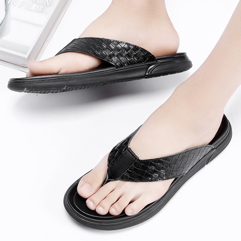 Cool Slippers Men Genuine Leather Fashion Flip Flop Summer Soft Shoes Men Shoes Outdoor Flat Shoes Men's Beach Cowhide Slippers