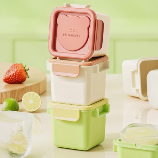 3 Stück Eiswürfelbox mit dicht schließendem Deckel Mini-Quadrat-Eiswürfelform für geruchsfreie Lagerung Mehrzweck-Lebensmittelechter PP-Eiswürfelbereiter Küchenzubehör