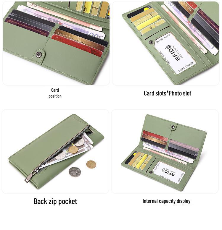 Women's RFID Anti-theft Ultra-thin Wallet with Zipper Closure