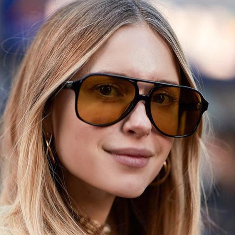 Retro Doppelbrücken Damen nicht polarisierte Sonnenbrille Mode Anti-Blaulicht-Brille Trendy Hollow Leopard Brille