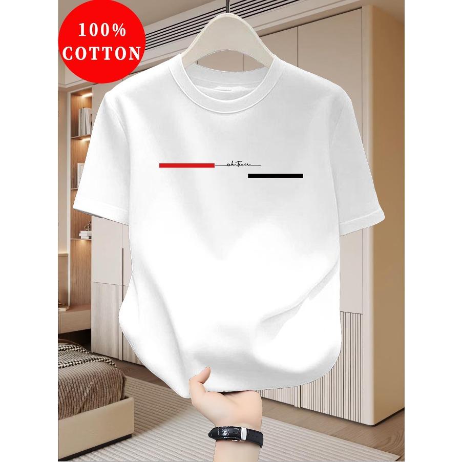 Men's 100% Cotton T-shirt New Trend Top Round Neck Cotton Breathable T-shirt Men's Summer Must-have