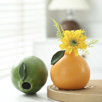 Orange Keramikvase Simulierte Fruchtstatue Pomelo Blumenarrangement Zubehör Blumenvase Oranger Topf Heimdekoration