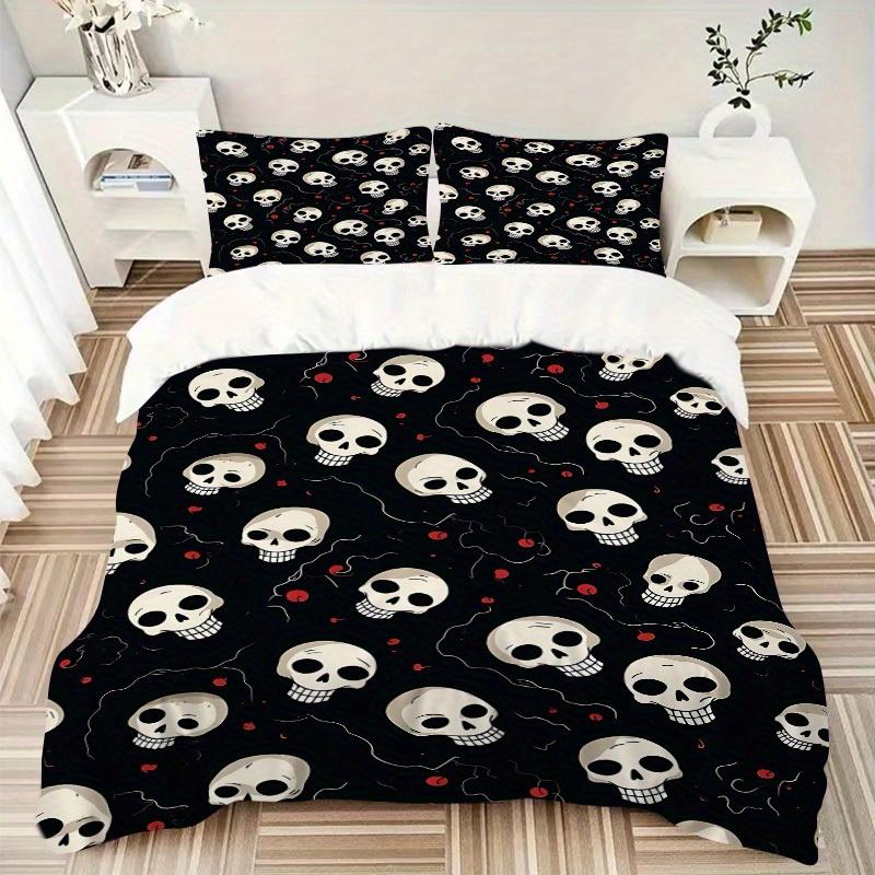 3pcs Skull Pattern Bedding Set, Breathable and Soft, Suitable for All Seasons, Ideal for Home Use, Suitable for Bedroom Decor 21145