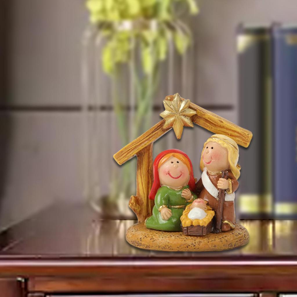 Nativity Set Gift Religious Decor Craft Handmade Collection Decoration Table Ornament for Home Living Room Indoor Desktop Shelf