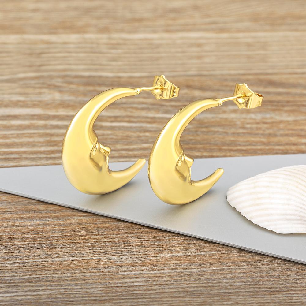 Nidin Ins Hot Sale Simple Fashion Versatile Cosmic Star Series Moon Shape Earrings Gold Plated Ear Jewelry Accessories Gifts