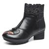 2025 New Autumn Winter Genuine Leather Shoes Women Boots Round Toe Print Sewing Zip Retro Leisure Platform Boots