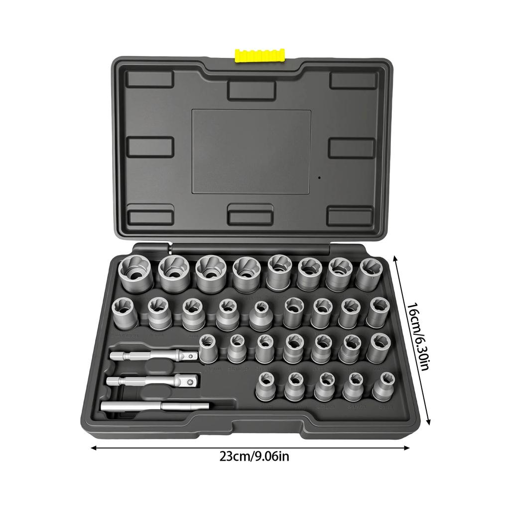 Steel Nut Extractors Set For Stuck Corroded Bolts 150Lb Torques Capacity Nonslip Grooves Design 29 Piece Kit