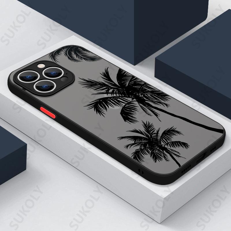 Coconut Tree Case For iPhone 17 15 14 Pro Max Coque iPhone 11 12 13 16 Pro Max Air Luxury Hybrid TPU+PC Hard Back Cover Fundas