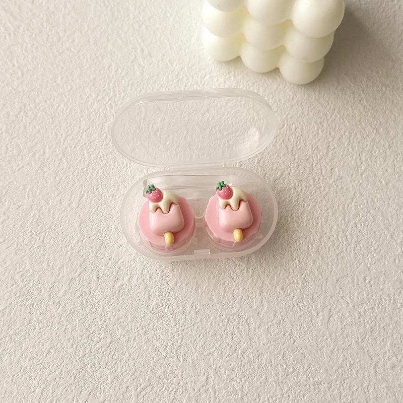 Women Contact Lense Kit Holder Container Cute Ice Cream Shape Contact Lens Case for Travel Party with Lenses Tweezers Gift