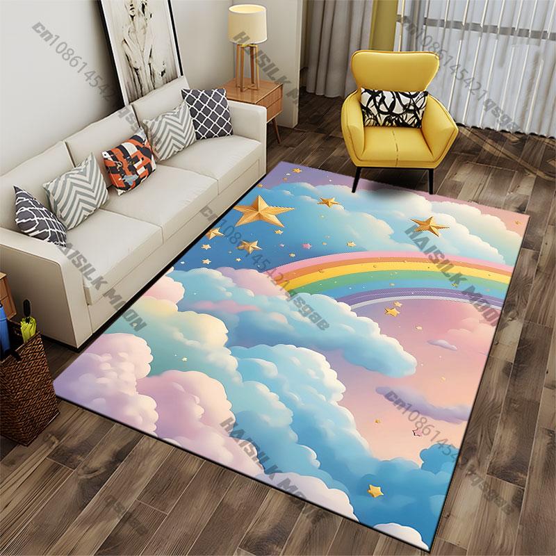 Dreamy sky rainbow scene carpet Yoga living room room decor children's crawling mat doormat area rug games mat