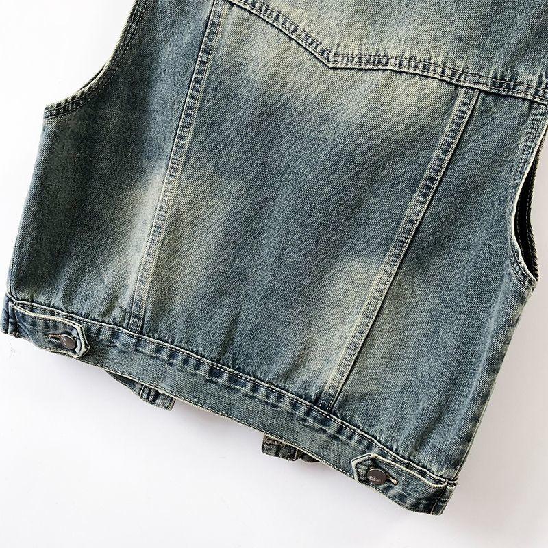 Women's Hong Kong Style Retro Denim Vest - Slimming Sleeveless Gilet for Spring/Autumn 2025 (Korean Version)