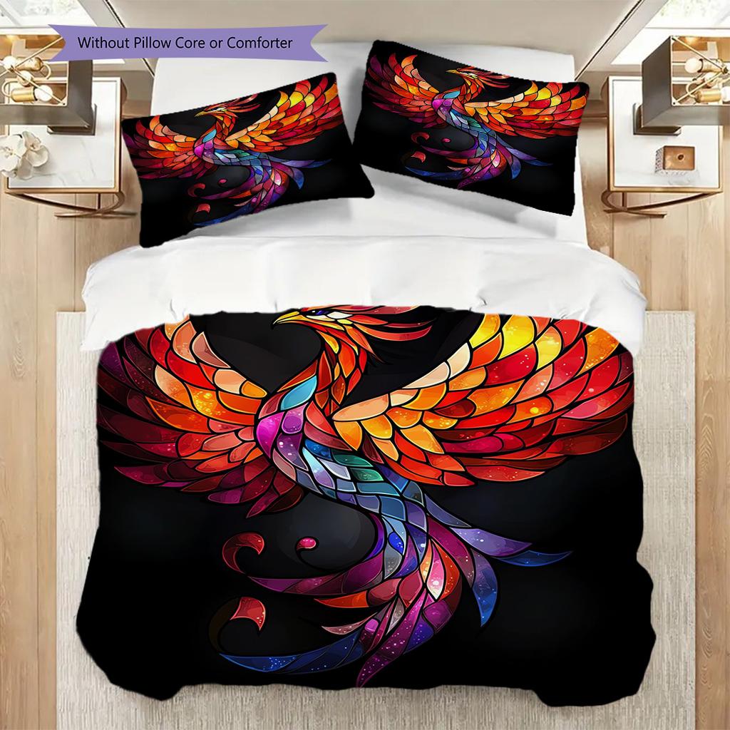 Phoenix Pattern Bedding Quilt Set Quilt Cover Pillowcase Home Decoration Birthday Gift (1 * duvet cover + 2 * pillowcase, without core)