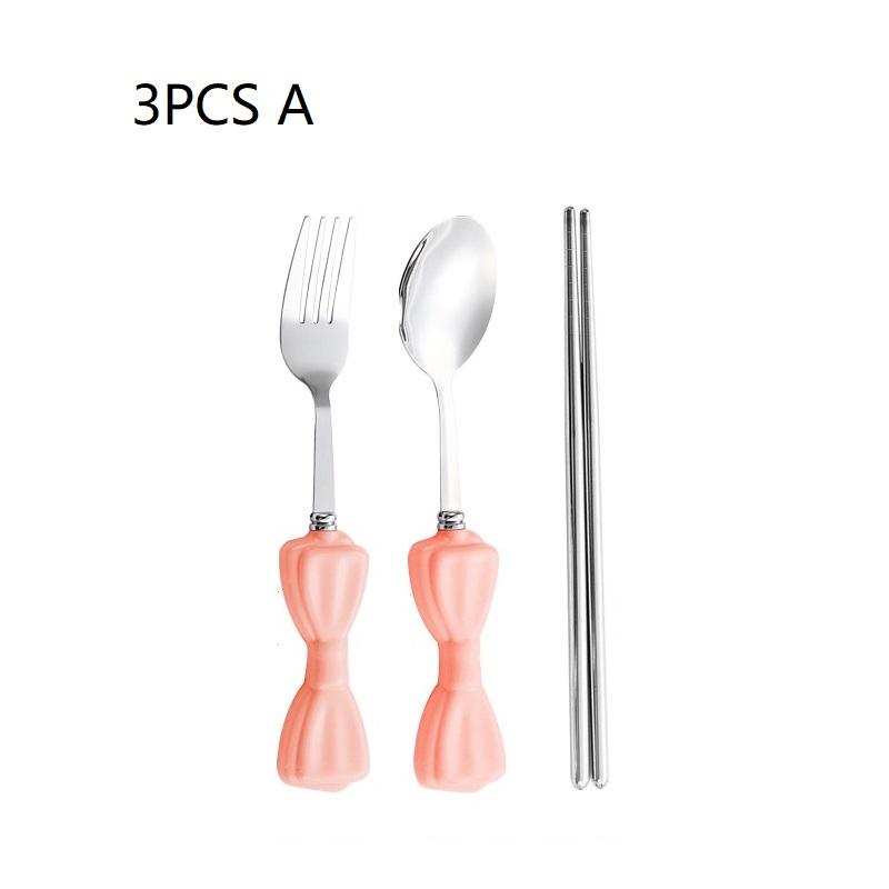 Geschirrset Tragbares Besteck Schleifenförmig Edelstahl Gabel Löffel Essstäbchen Tragbares Reisebesteck Mit Box