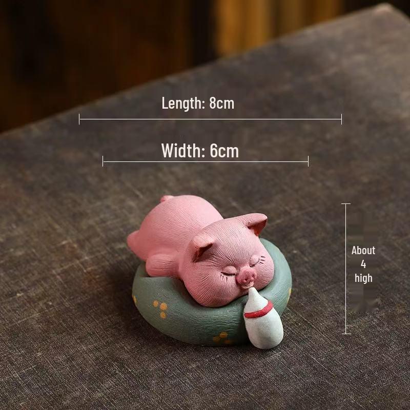 Yixing Zisha Tea Pet: Cute Lying Cat & Prone Pig - Fun, Creative Tea Play Ornaments