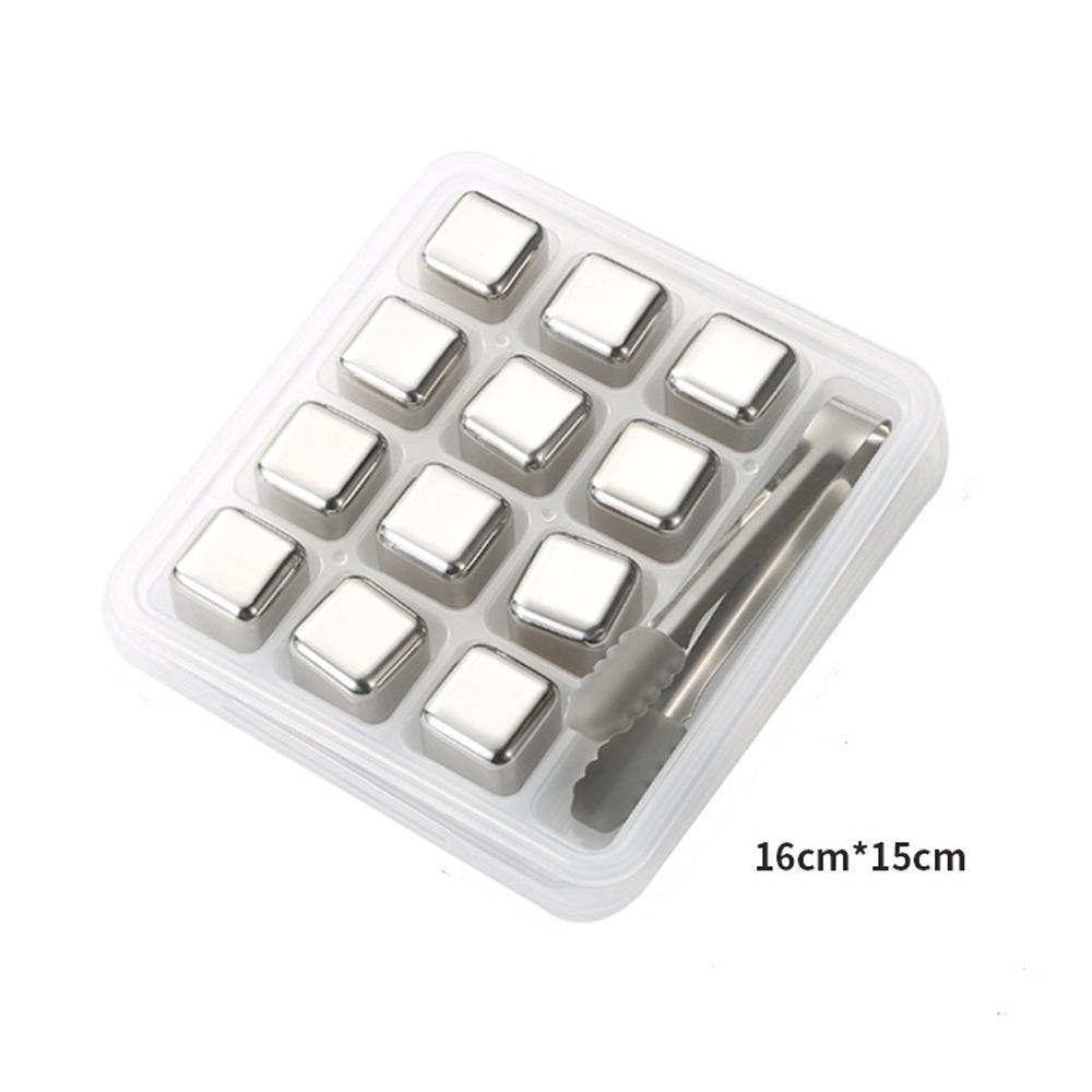 Barware Whiskey Ice Cubes Cold Stones 4/6/8 Pieces Stainless Steel Ice Stones Reusable with Ice Tongs and Freezer Storage Box
