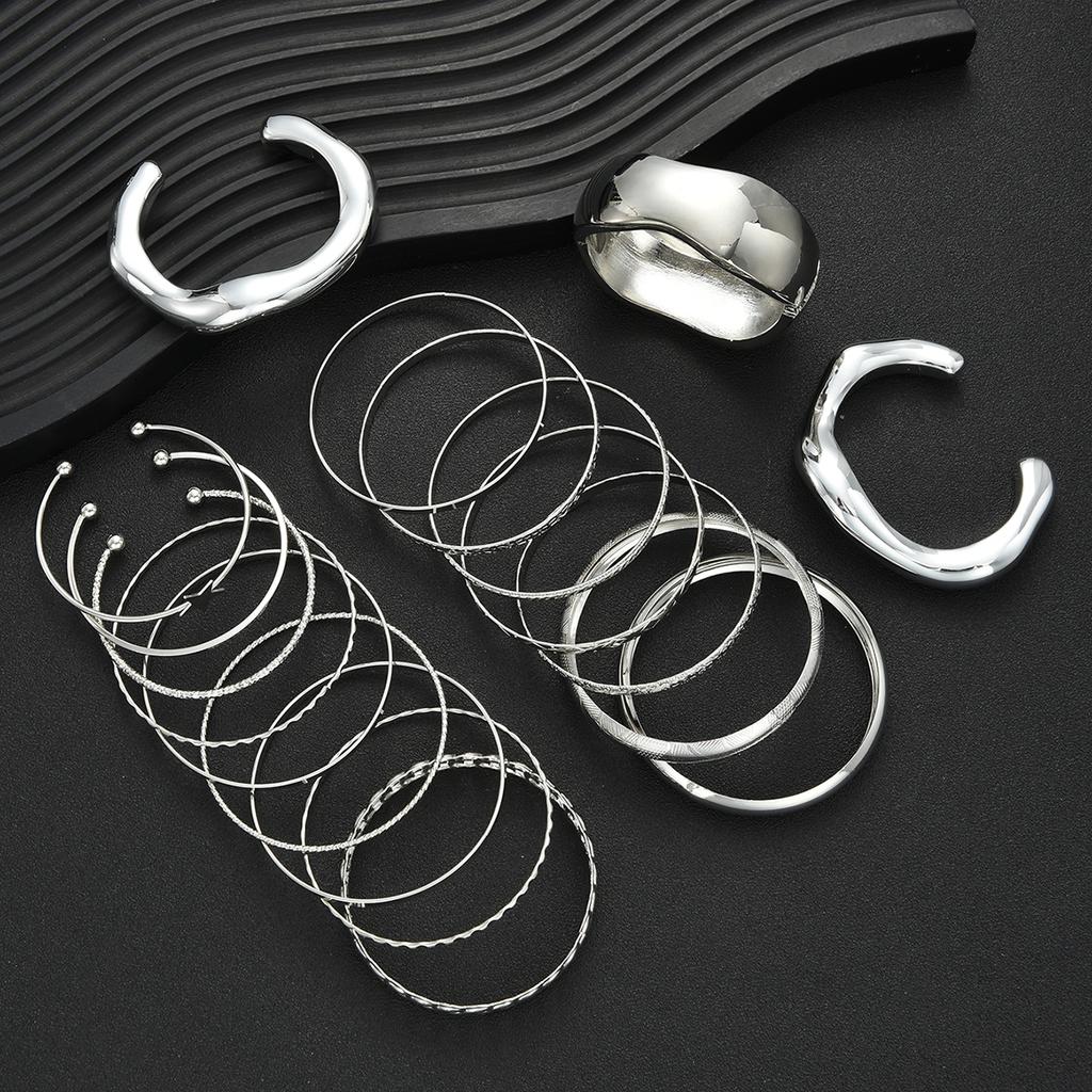 IF ME 19 Piece Star Of David Wide Face Bangle Set White Gold Plated Fashion Jewelry Women Daily Party Accessory Gift