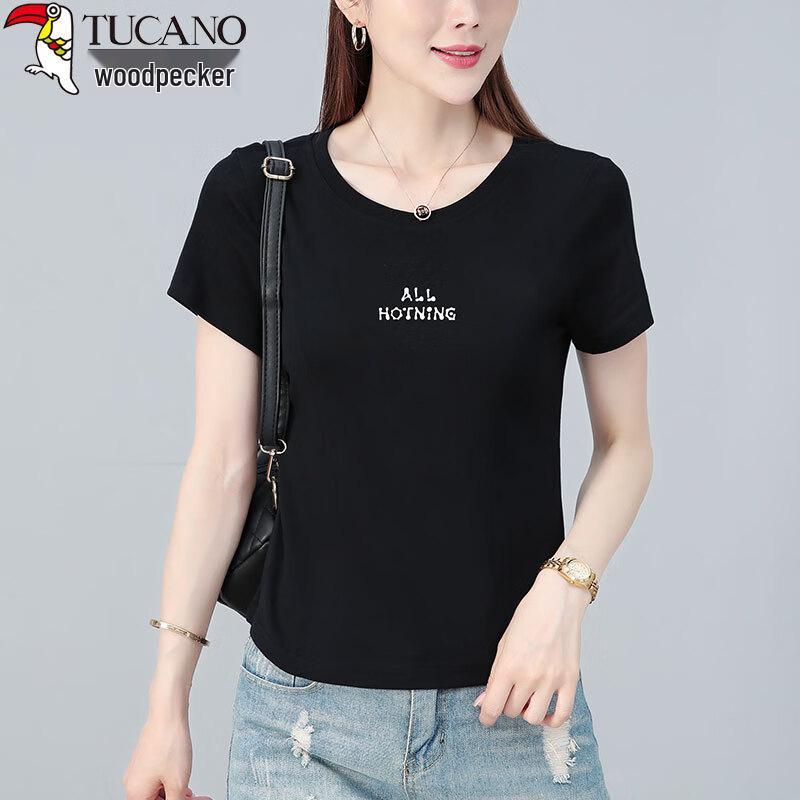 Woodpecker Women s Pure Cotton Round Neck Short Sleeve T-Shirt 3XL