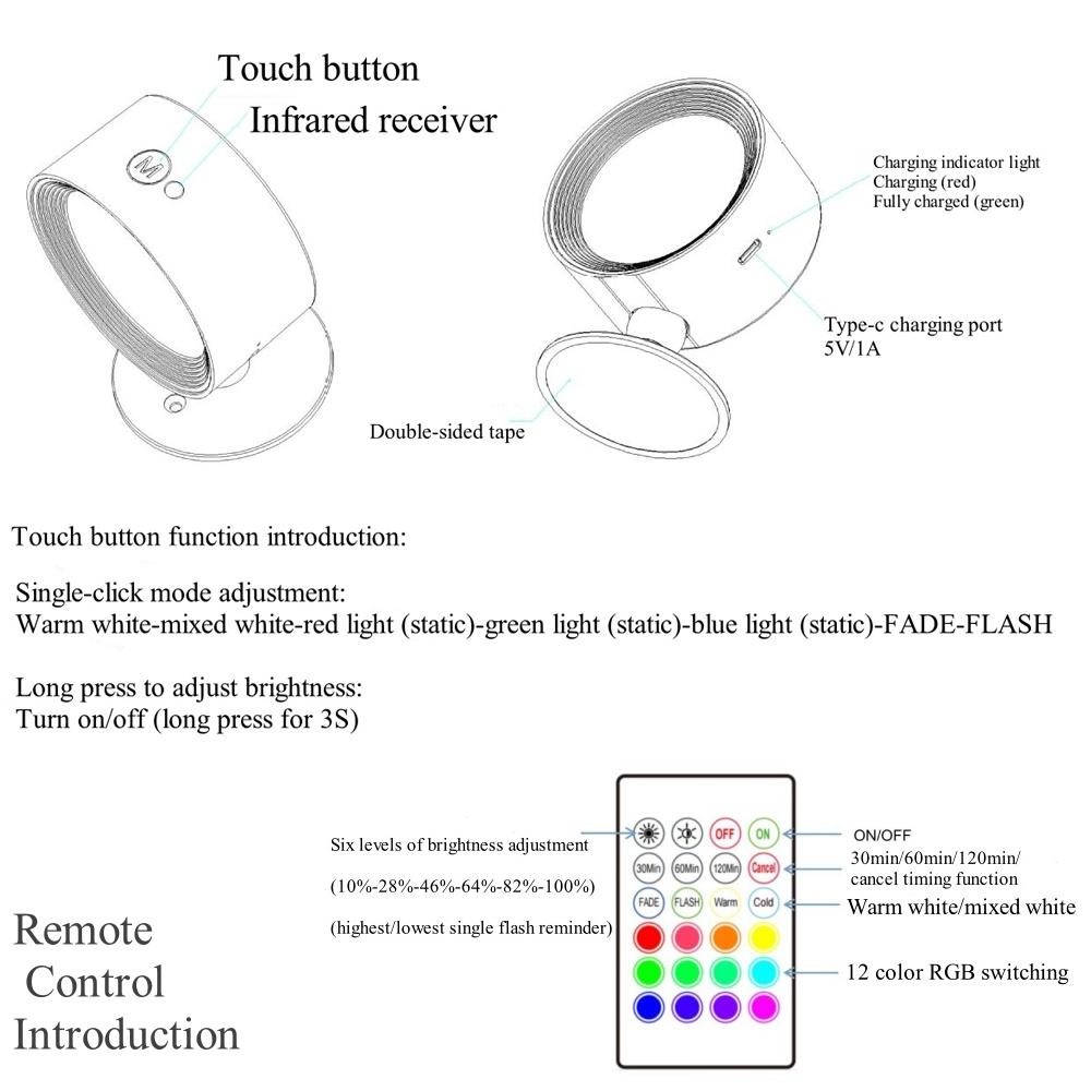 2pcs Wall Light 360° Rotatable LED Magnetic Under Cabinet Lights Illumination Touch Control Remote Usb Charging Dimmable Lamp