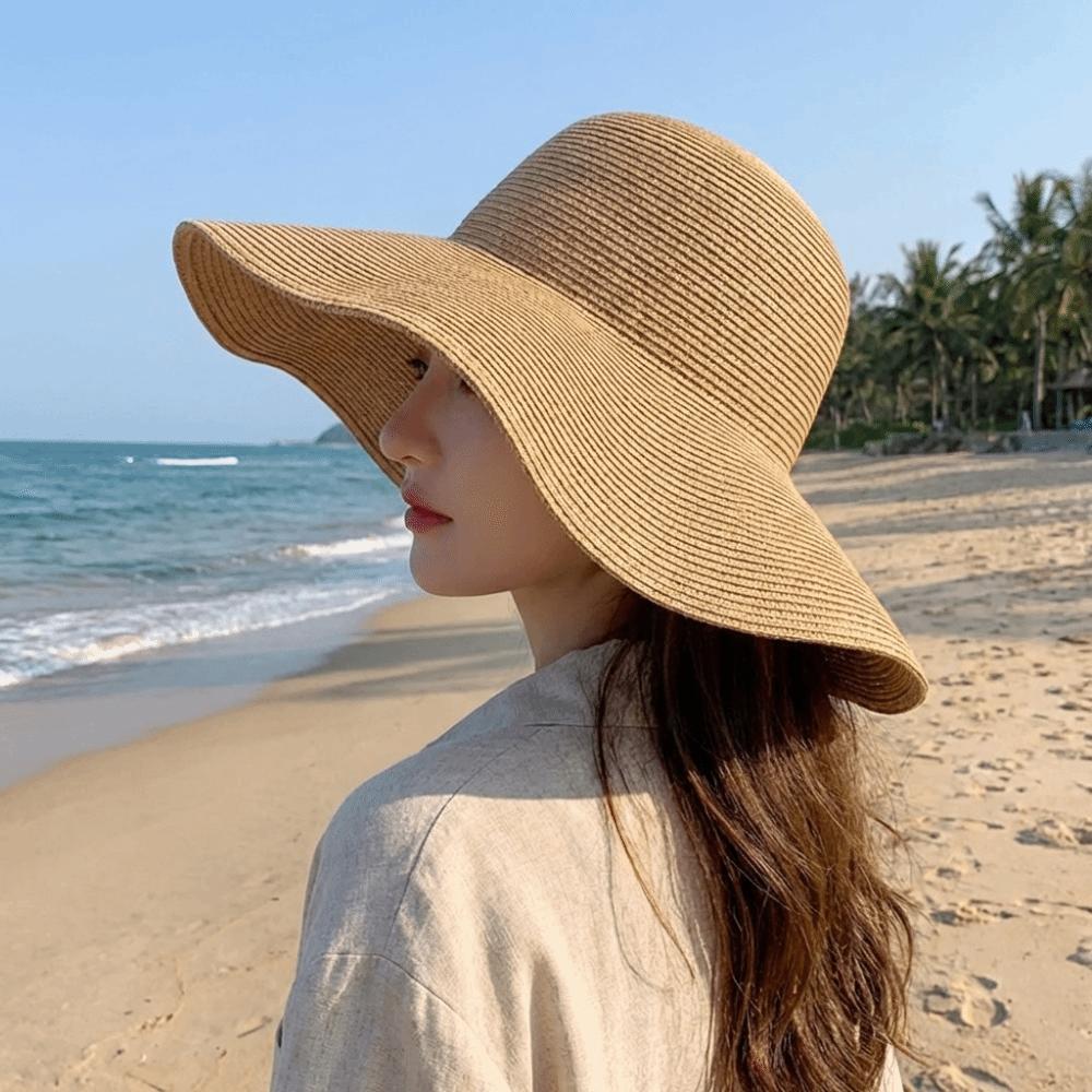 Solid Color Wide Brim Straw Hat Breathable UV Protection Cap Comfortable To Wear Beach Hat  Summer