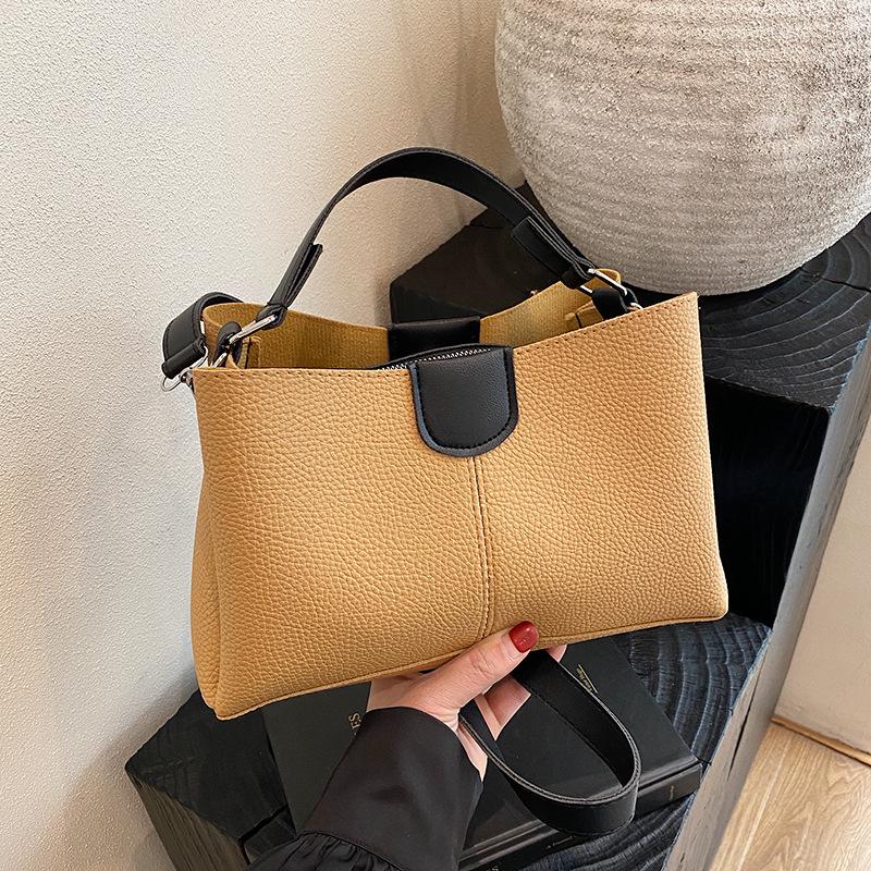 2025 Women's Color Block Bucket Bag - Korean Style Versatile Handbag and Crossbody for Ladies