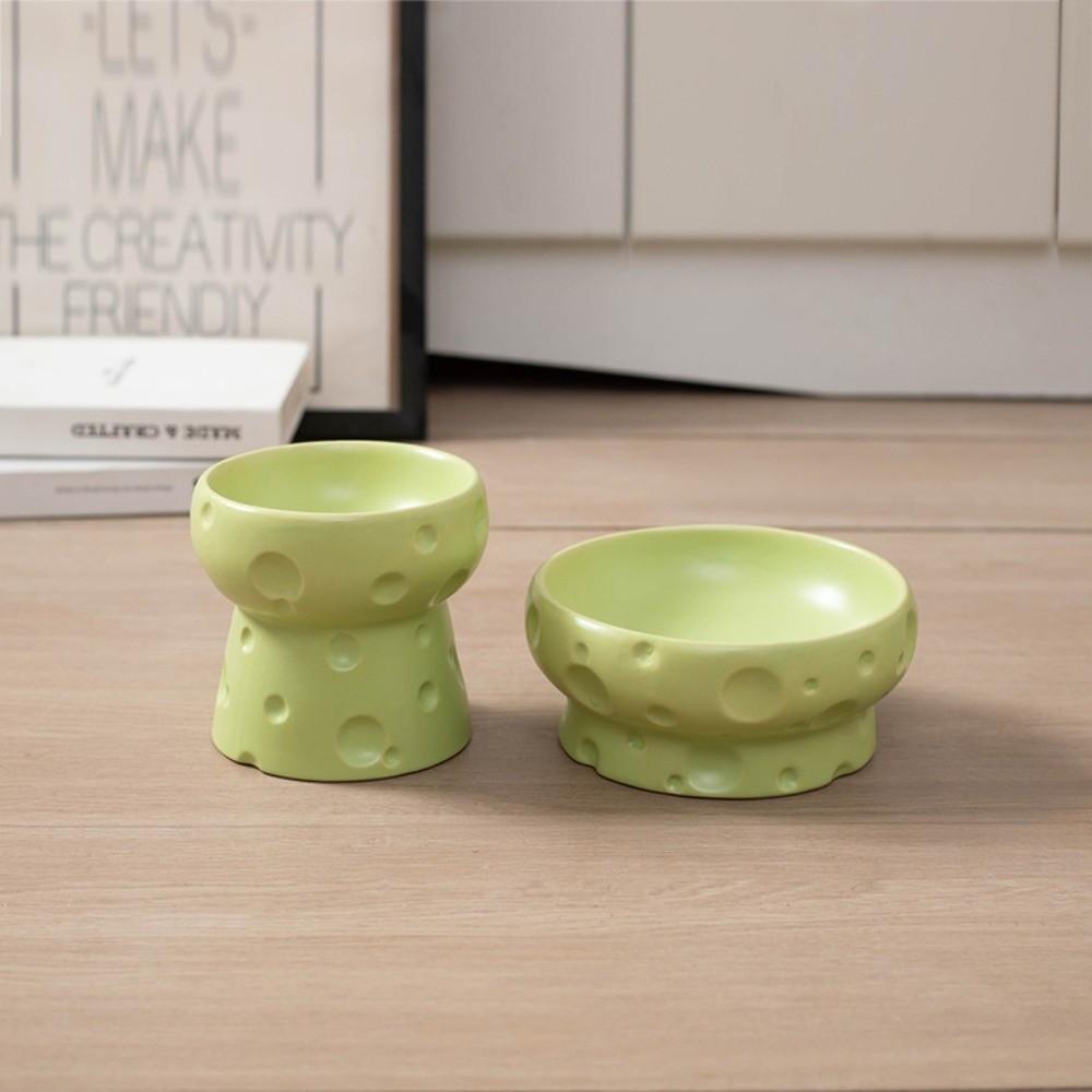 Large Diameter Elevated Cat Bowl Anti-knock Anti-spill Neck Protection Bowl Cheese Shape Ceramic Pet Food Bowl