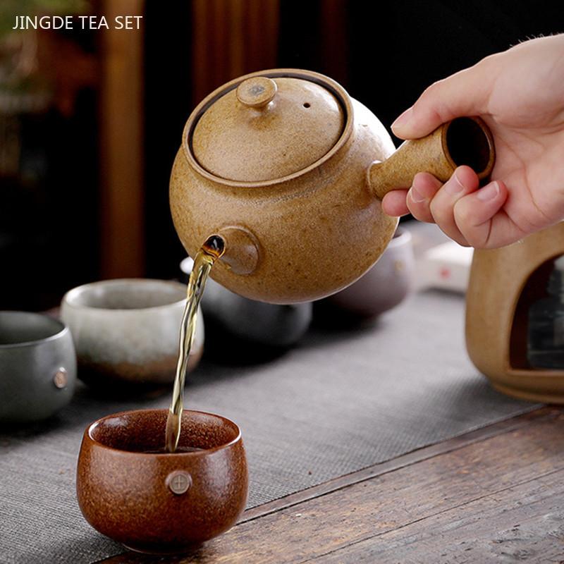350ml Japanese Coarse Pottery Teapot Home Vintage Large Capacity Side Handle Pot Ceramic Beauty Tea Infuser Traditional Teaware
