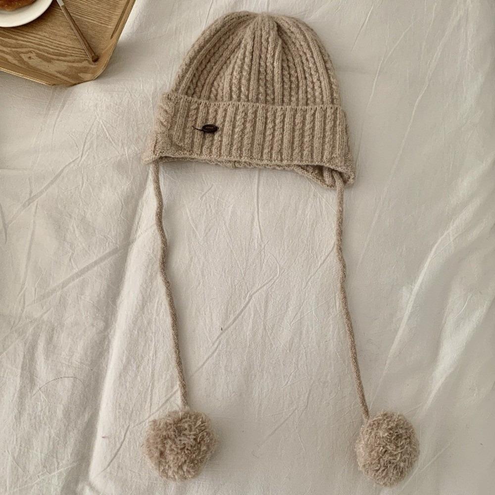 Windproof Y2k Knitted Cap Thick Beanie Hats Japanese Pom-pom Knit Cap  Outdoor