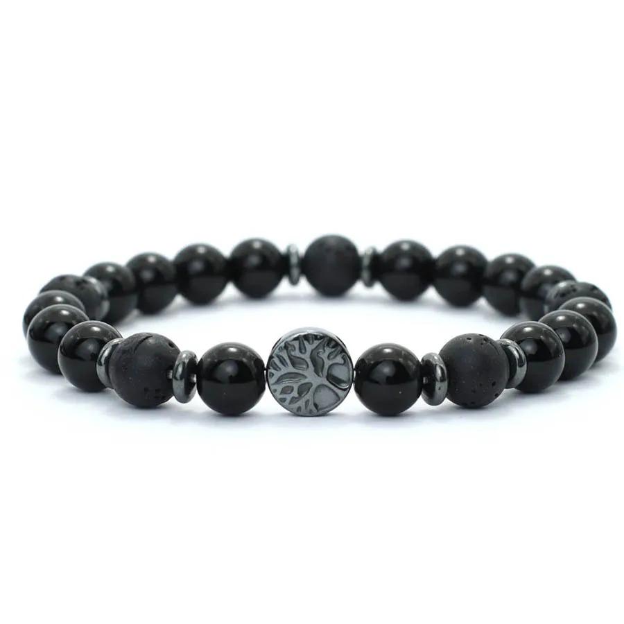 2026 Nytt Herrarmband Handgjort Livets Träd Armband Naturliga Tig ögon Lavasten Pärlarmband