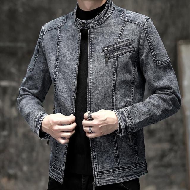 

Джинсовые пальто, новые винтажные джинсовые куртки, мужские облегающие однотонные повседневные мужские джинсовые пальто, модные байкерские джинсовые пальто с воротником-стойкой XXXXL