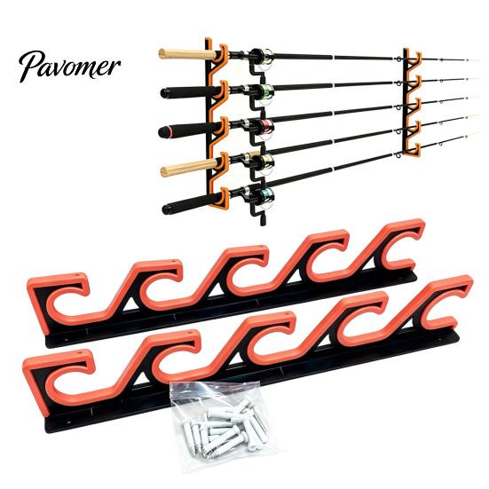 Fishing Pole Organizer Stand 2Pcs Wall Mount Rod Holder, 5 Storage Display Rack for Garage Shed, Horizontal Solutions
