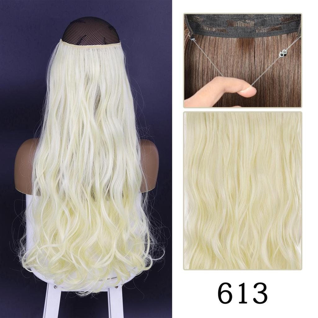 Long Wavy No Clip Hair Extensions Natural Black Brown Invisible Adjustable Synthetic Fiber Hairpiece for Women