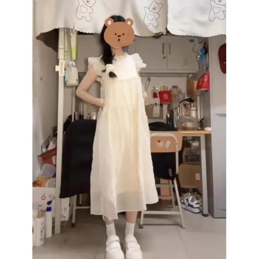 Kleines Flatterärmelkleid Damen Sommer neu Mädchen kleine birnenförmige Figur Strandurlaubskleid