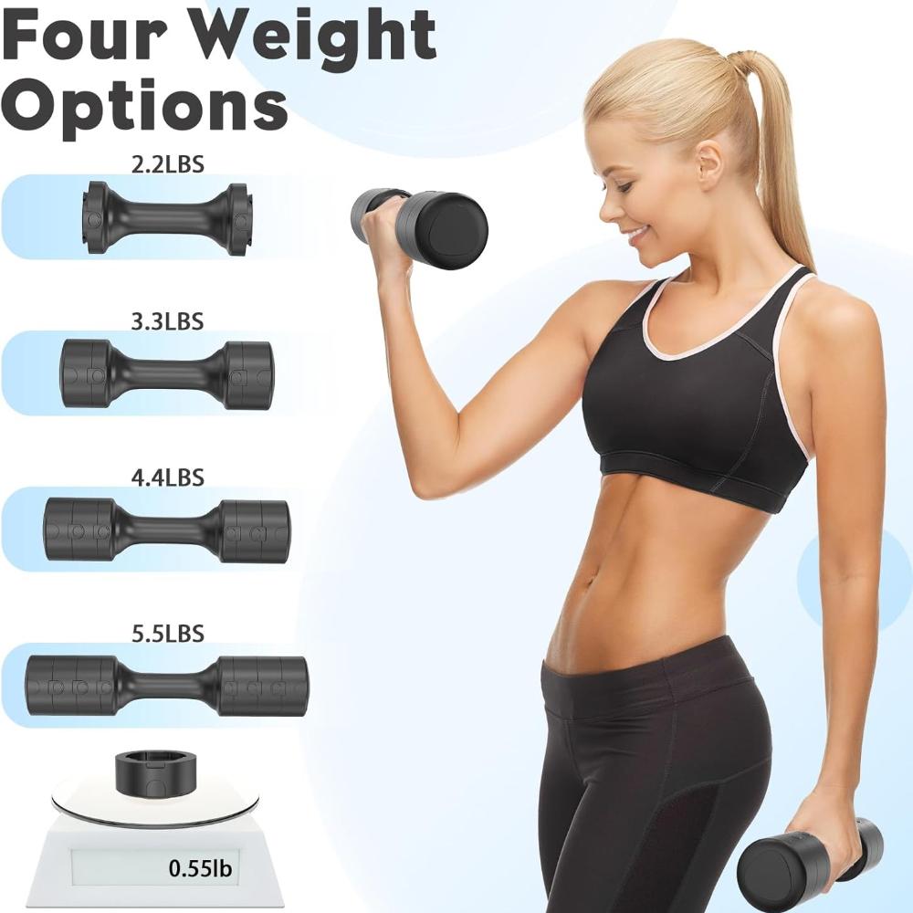 Weights Adjustable Dumbbell Set of 2, Each 2.2lb, 3.3lb, 4.4lb, 5.5lb Dumbbells for Women/Men, 4 in 1 Hand Weights Set for Home Gym Fitness Training