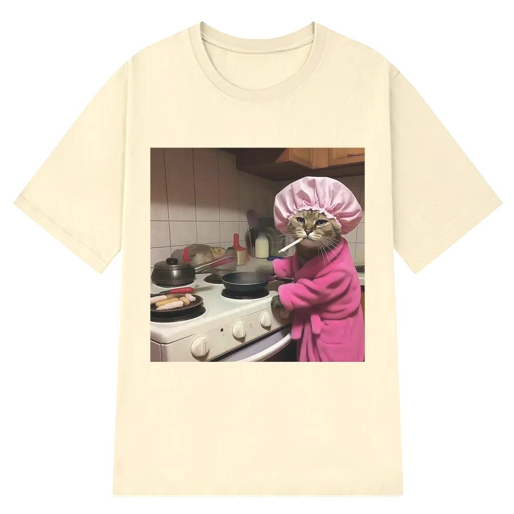 Funny Housewife Cat Meme TShirt Women Vintage Tops Shortsleeved Fashion Harajuku Casual Tshirts Women Y2K Vintage Clothes