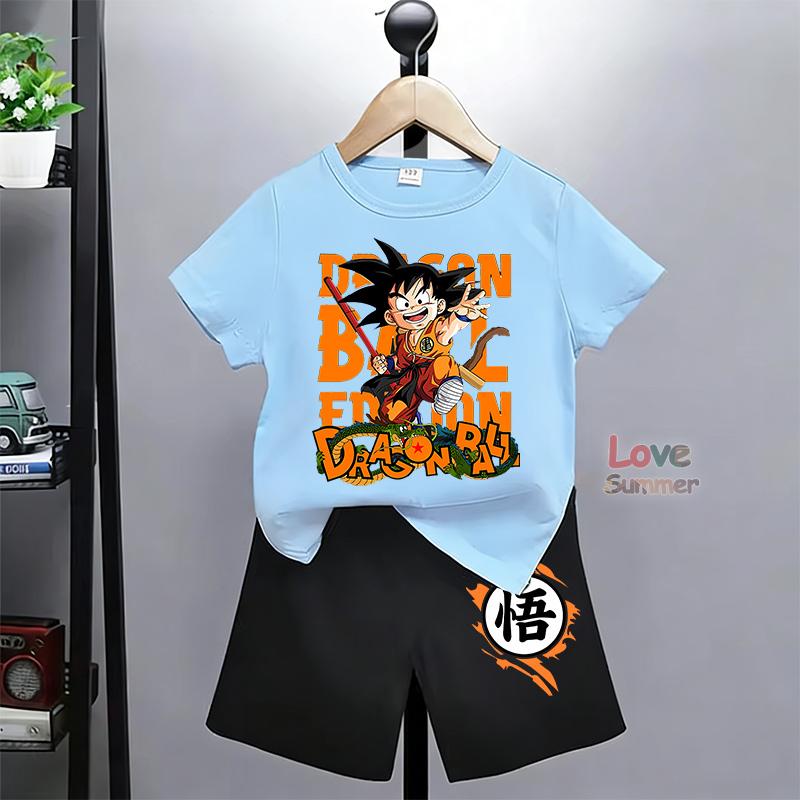 Goku Print T Shirt Shorts Suits, Suitable for Boys Dragon Ball. Breathable Perfect for Everyday Casual Wear Outdoor Activities