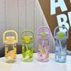 Water bottle pc plastic cup cartoon children's straw cup, portable bouncing student cute water cup new strap kettle