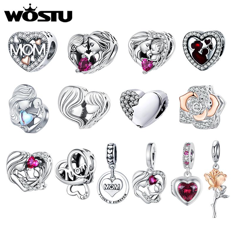 WOSTU Mother's Day Jewelry DIY Charms Rose Flower Fit Original Bracelet Neckalce Wholesale