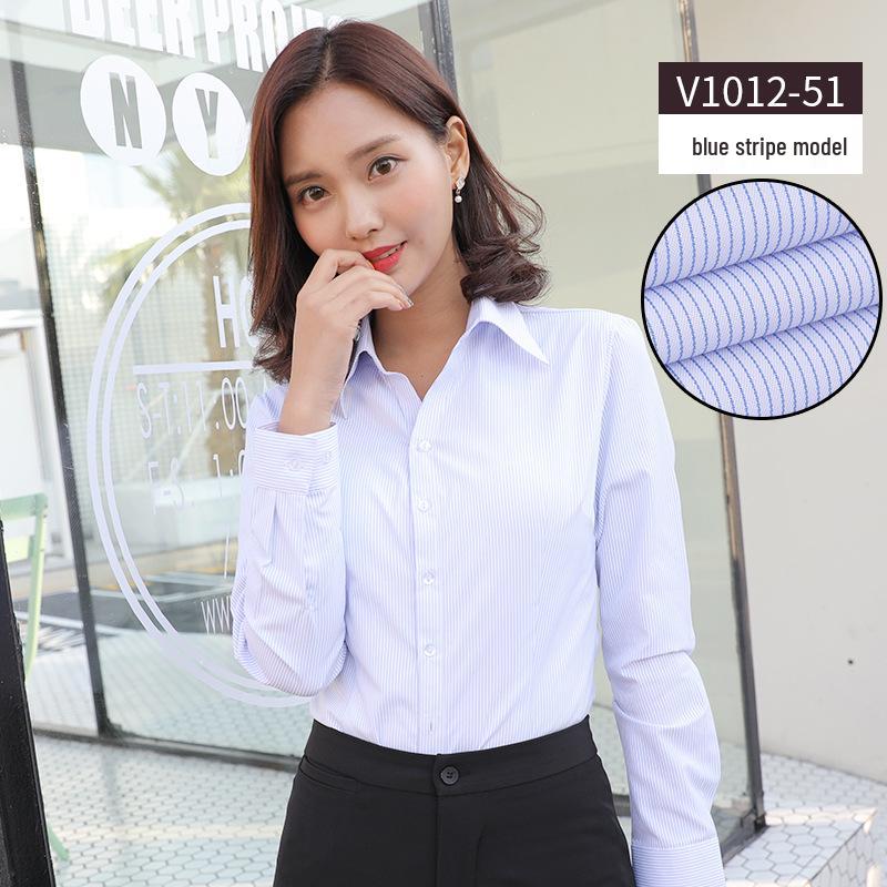 Women's 2025 Long-Sleeved White V-Neck Cotton Shirt - Slim Fit Professional Wear