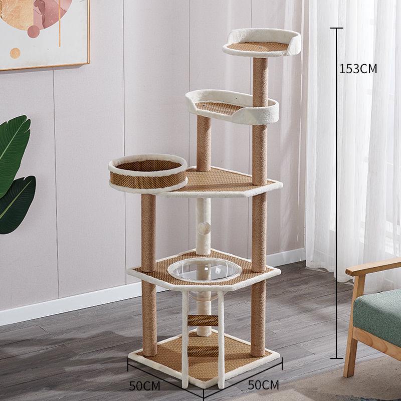 Solid Wood Cat Tree with Bed, Scratching Post, and Bubble Perch for Kittens
