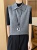 Lapel Wool Knit Vest - Women's Sleeveless Casual Shawl for Autumn and Winter