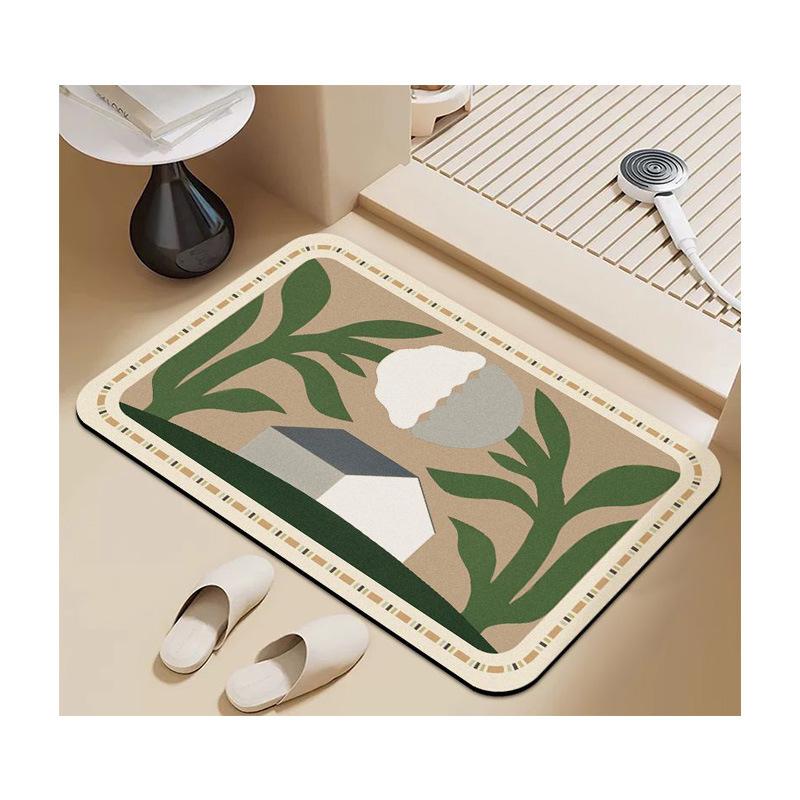 Moderne schlichte Blumen-Kieselgur-Bodenmatte, Wasserabsorbierende schnelltrocknende Bodenmatte für das Badezimmer, Rutschfeste, schmutzabweisende und verschleißfeste Fußmatte für das Badezimmer