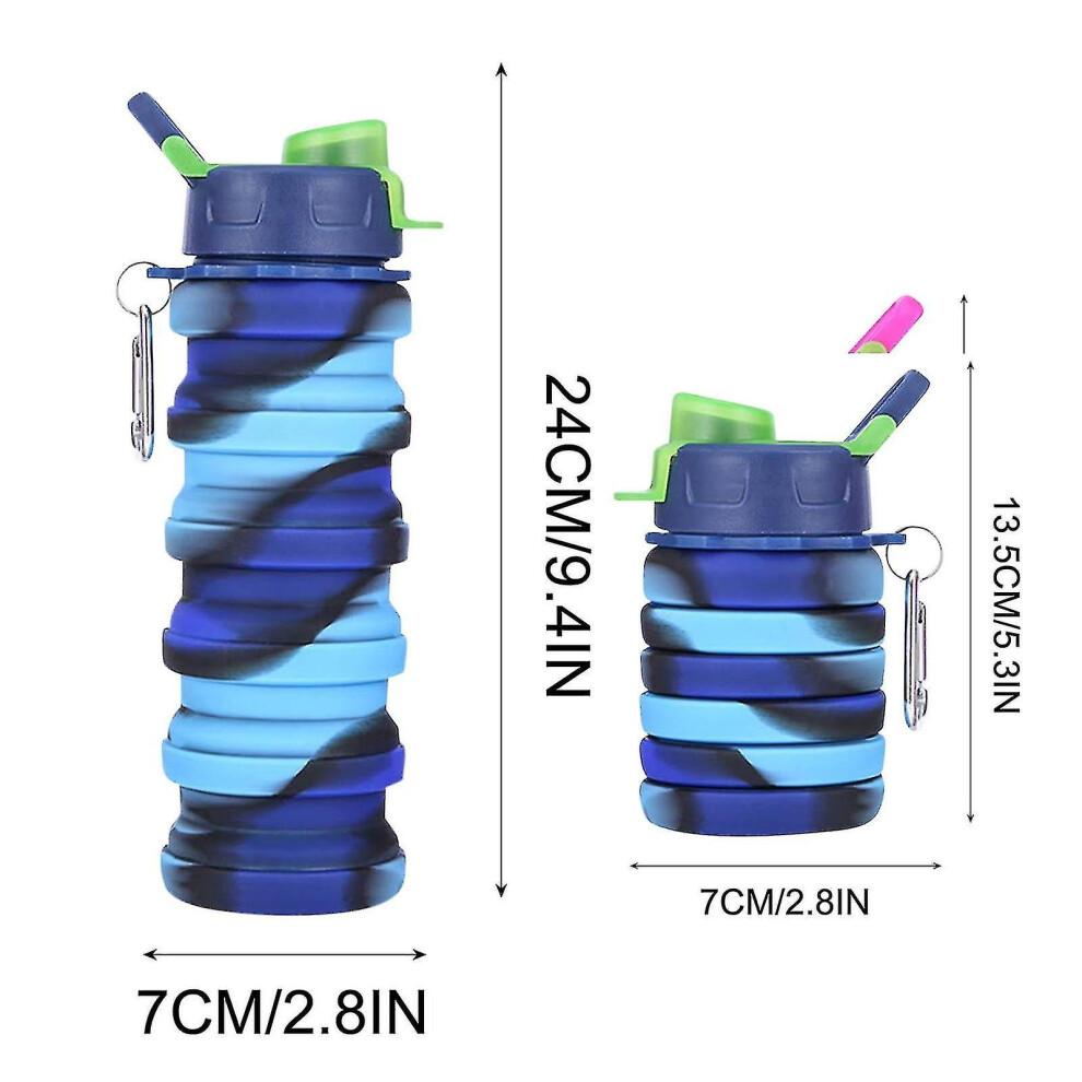 Wasserflasche Silikon Zusammenklappbare Wasserflaschen, 500ml Tragbare Faltbare Erweiterbare Wasserflasche Sportbecher, Auslaufsicher Und Wiederverwendbar, für Outdoor-Aktivitäten