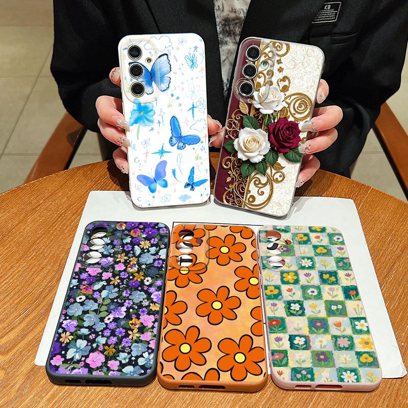 Custodia Pittura ad Olio Fiore per Samsung S26 S25 Ultra S24 FE S23 Plus S22 S21 A15 A16 A17 A35 A36 A37 A54 A55 A56 A57 5G Texture Pelle Cover Morbida