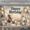 2D Plane Teddy Bear Birthday Party Background Fabric Blue and Gold Balloons Suitable for Indoor and Outdoor Use Polyester