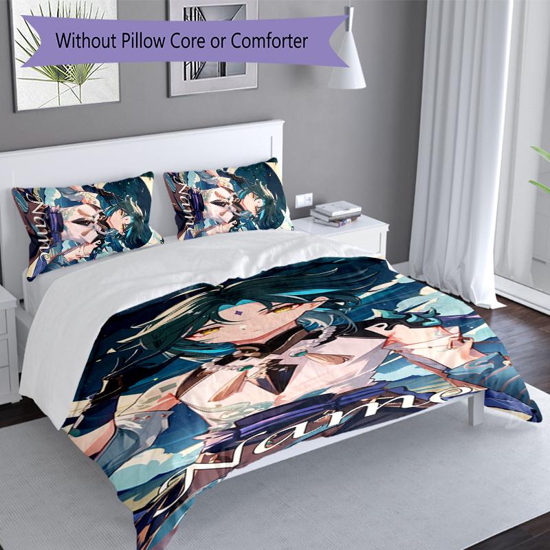 3pcs Custom Name Genshin Impact Characters Set,Includes 1 Duvet Cover and 2 Pillowcases,All-season Bedroom Decor
