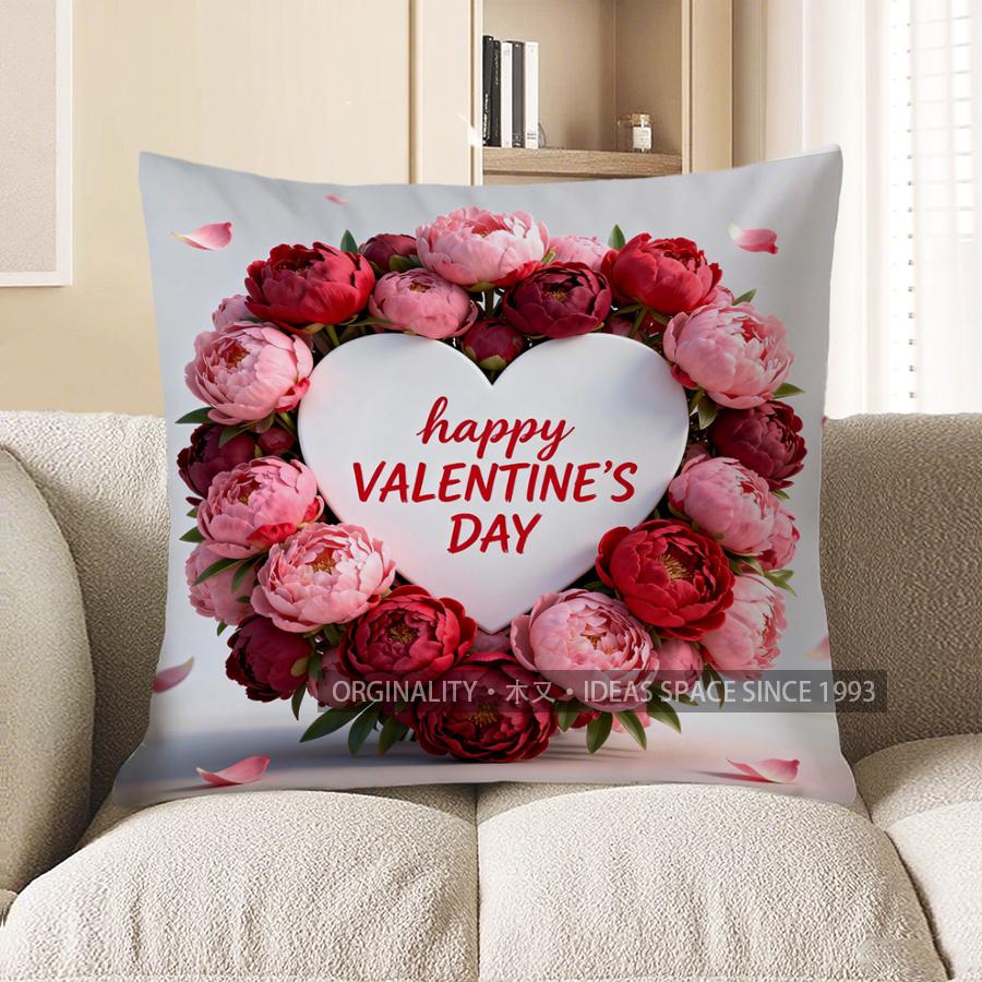 

Home Decor Valentine S Day Peony Heart Cushion Cover Pattern Cushion Cover Suitable For Sofa Bedroom Car Pillow Cover 40x40cm