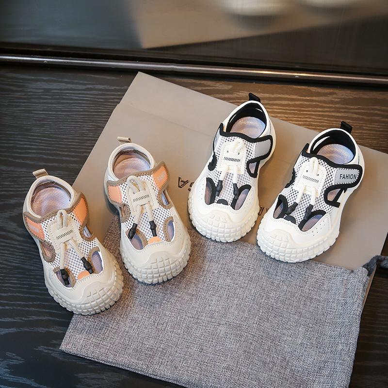 Kids Casual Shoes Hollowed-out Non-slip Children Sports Sandals Toes Capped Soft Sole 2025 Summer Students Mesh Shoes Breathable