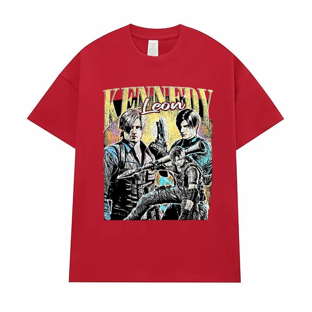 Resident Evil Leon Kennedy Retro Portrait Collage Oversized T-Shirt Horror Game Vintage Streetwear Women And Men T-shirts