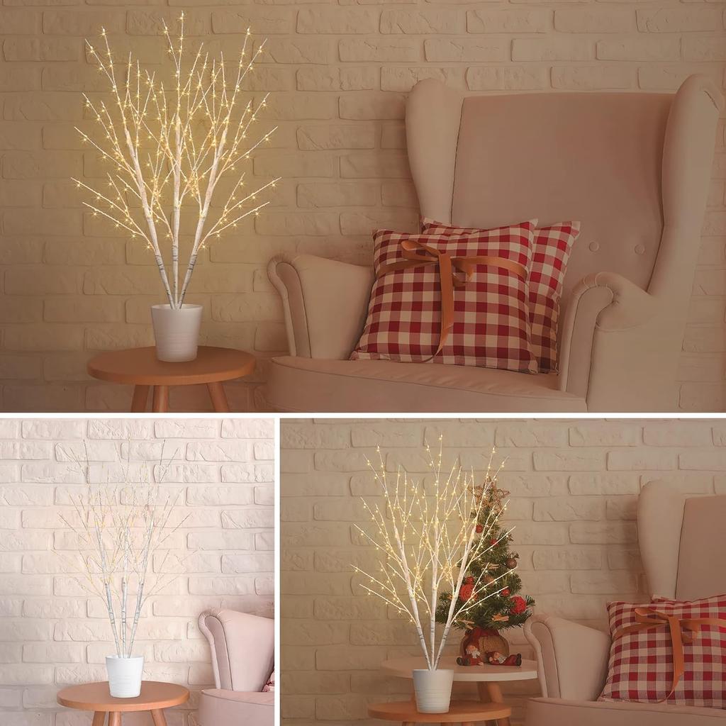 Lighted White Birch Branches with Timer 33IN 180 LED Twig Birch Branches for Vase Chriatmas Decor Artificial Birch Tree Branch Holiday Parent (Birch