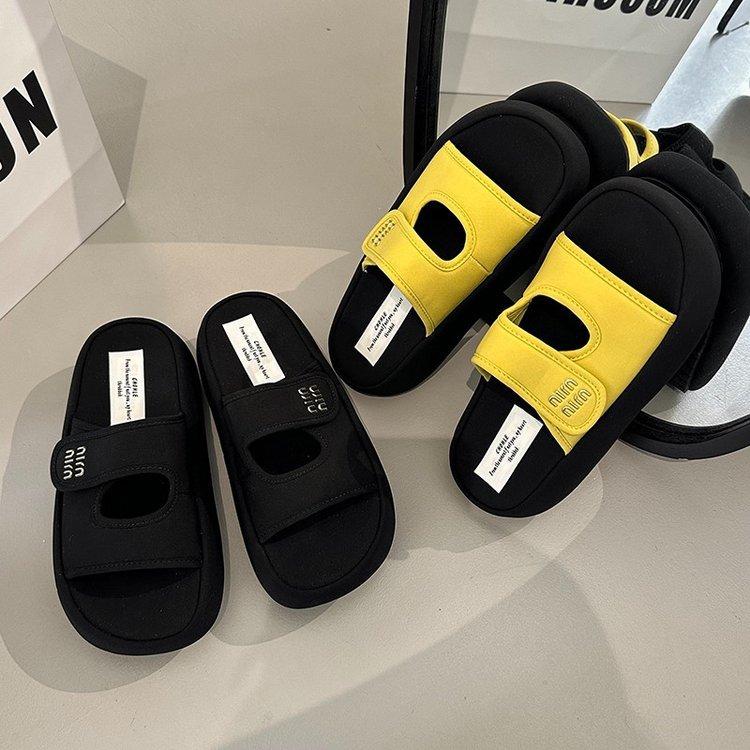 Leather 5cm small height increase Velcro platform slippers women's 2025 new summer wear with skirt sandals